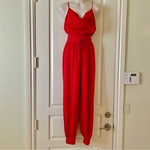 LULU'S Red Cowlneck Jumpsuit With Self-Tie/Stretch Waist Size S, NWT
